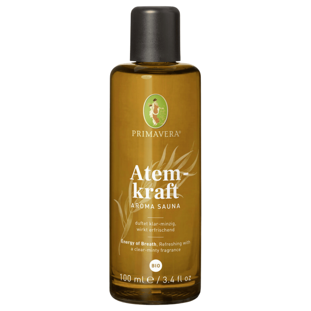 PRIMAVERA Atemkraft Aroma Sauna Konzentrat Bio 100 ml – erfrischender Saunaaufguss mit Eukalyptus und Pfefferminze