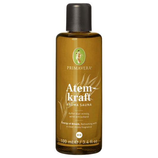 PRIMAVERA Atemkraft Aroma Sauna Konzentrat Bio 100 ml – erfrischender Saunaaufguss mit Eukalyptus und Pfefferminze