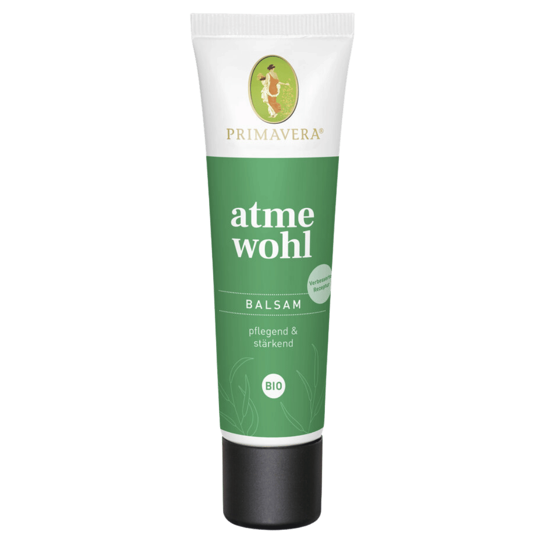 Atmewohl Balsam bio PRIMAVERA 30 ml – veganer Pflegebalsam mit Bio-Mandelöl und ätherischen Ölen für Brust-, Rücken- und Nasenpflege