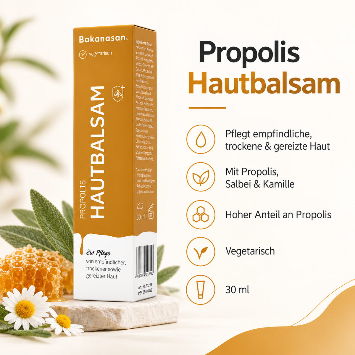 Bakanasan Propolis Hautbalsam 30 ml mit Propolis, Salbei und Kamille – Produktvorteile im Überblick