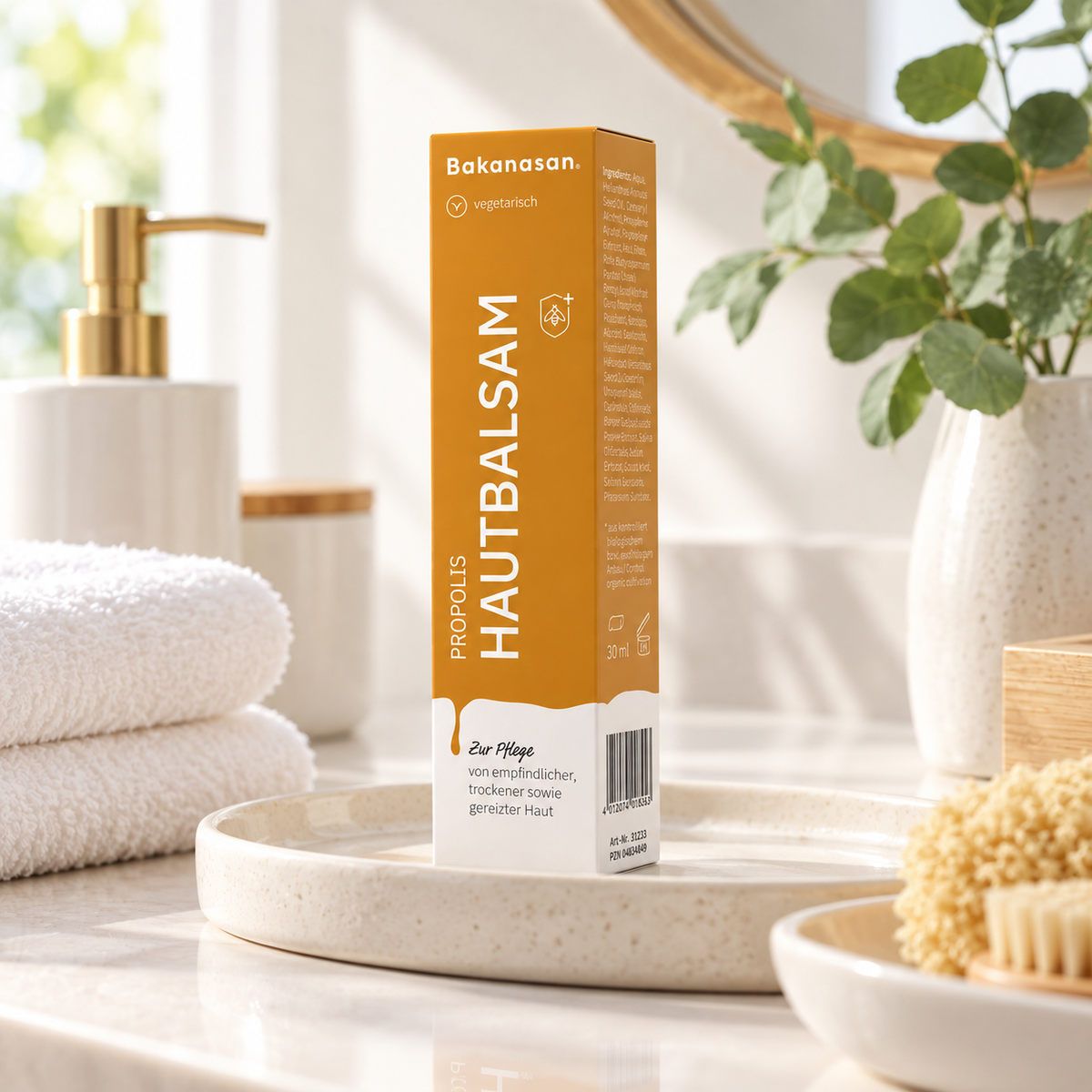 Bakanasan Propolis Hautbalsam 30 ml als tägliche Hautpflege im Badezimmer