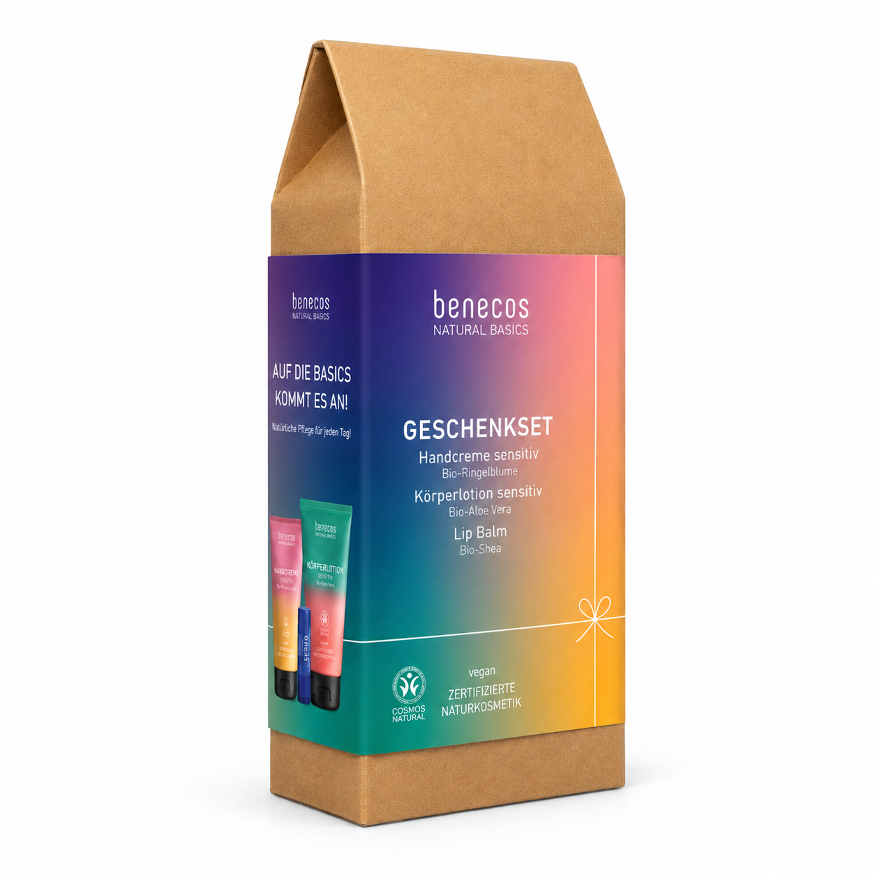 benecos Natural Basics Geschenkset Sensitiv mit Handcreme, Körperlotion und Lip Balm