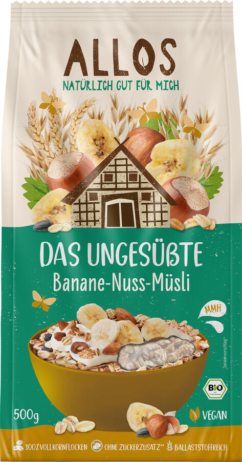 Allos Das Ungesüßte Banane-Nuss-Müsli 500g