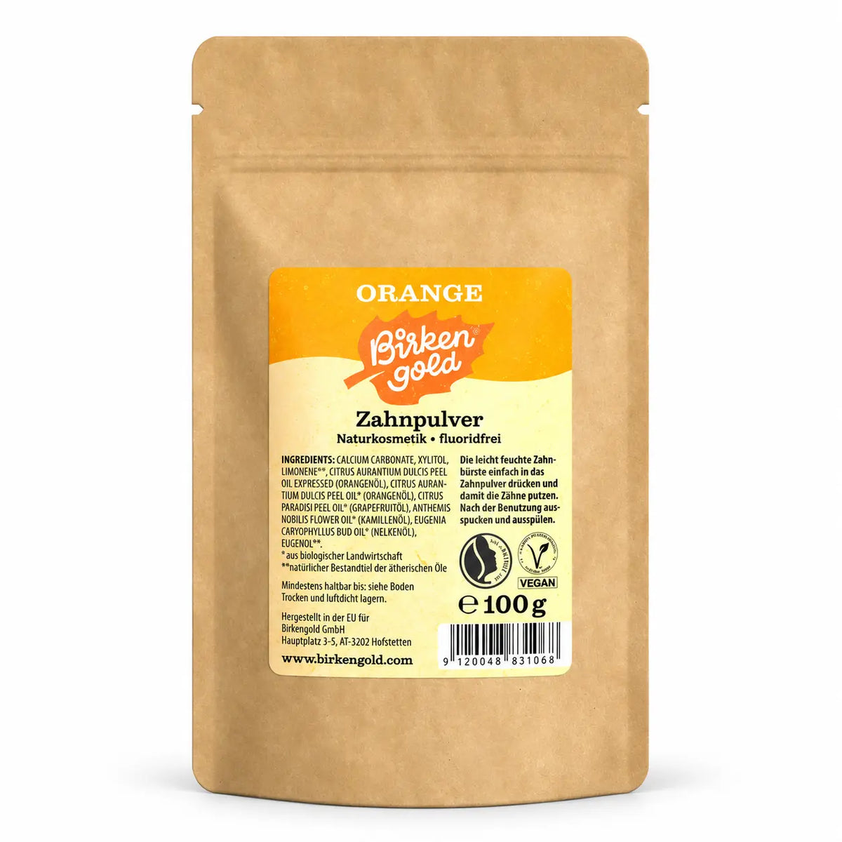 Birkengold Zahnpulver Orange 100 g Nachfüllbeutel