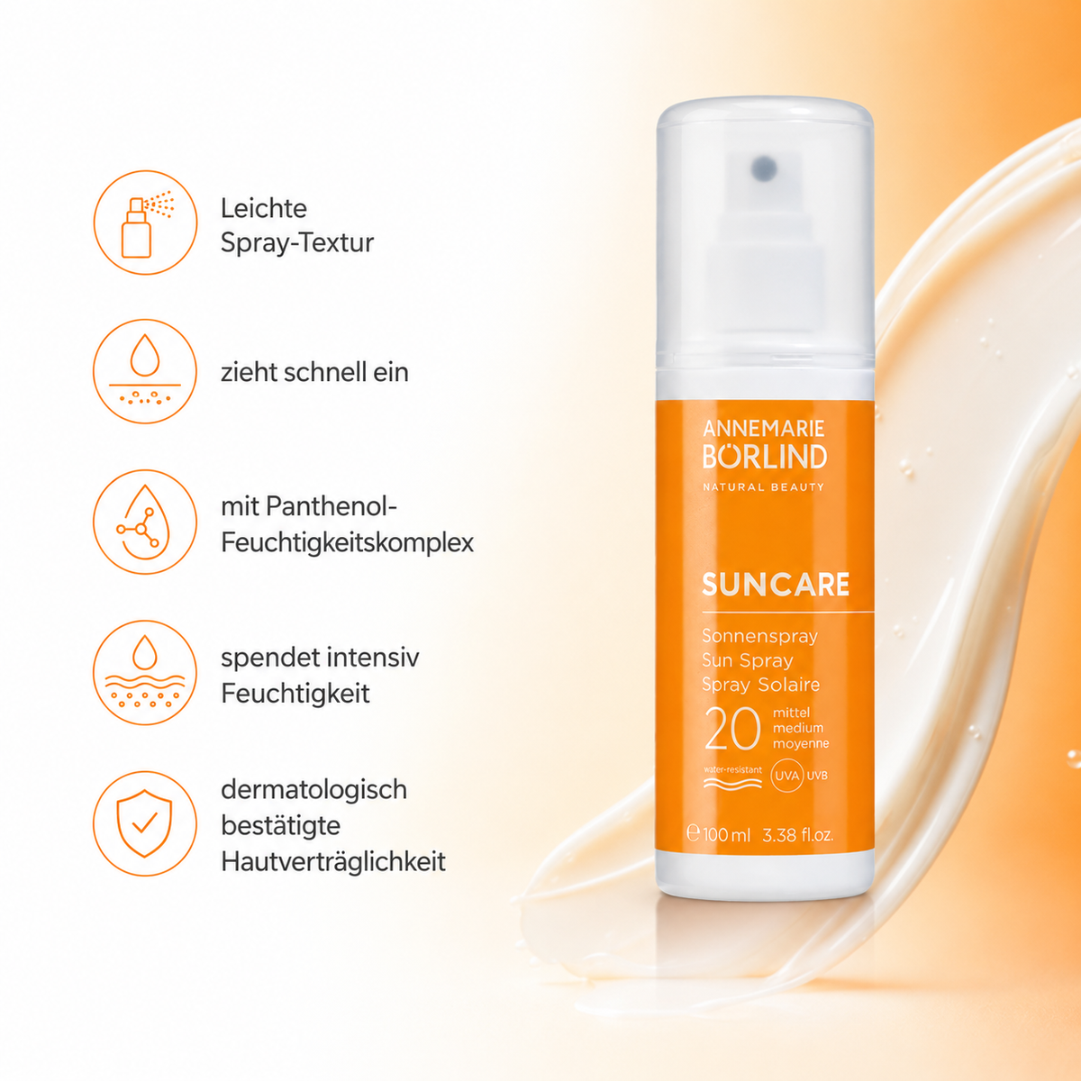 Börlind Sonnenspray mit leichter Textur, intensiver Feuchtigkeit und dermatologisch bestätigter Hautverträglichkeit
