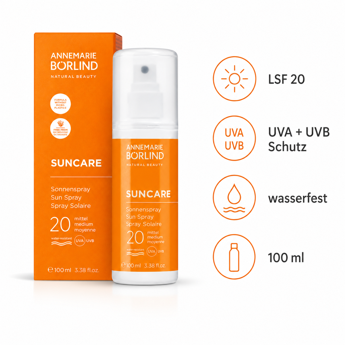 Börlind SUNCARE Sonnenspray mit LSF 20, UVA- und UVB-Schutz sowie wasserfester Formel