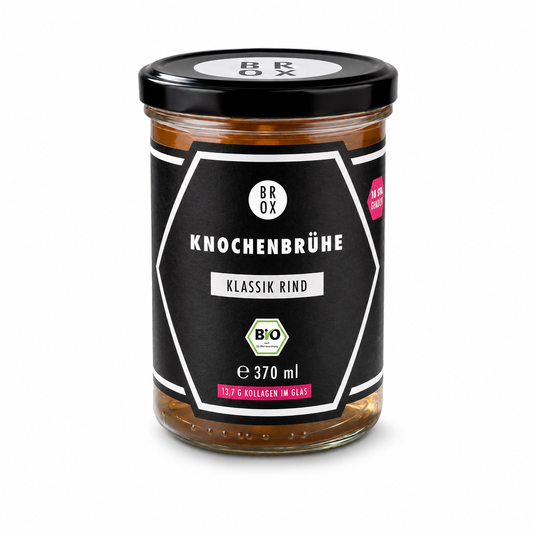 BROX Knochenbrühe Klassik Rind 370 ml im Glas, Bio-Rinderbrühe mit 13,7 g Kollagen