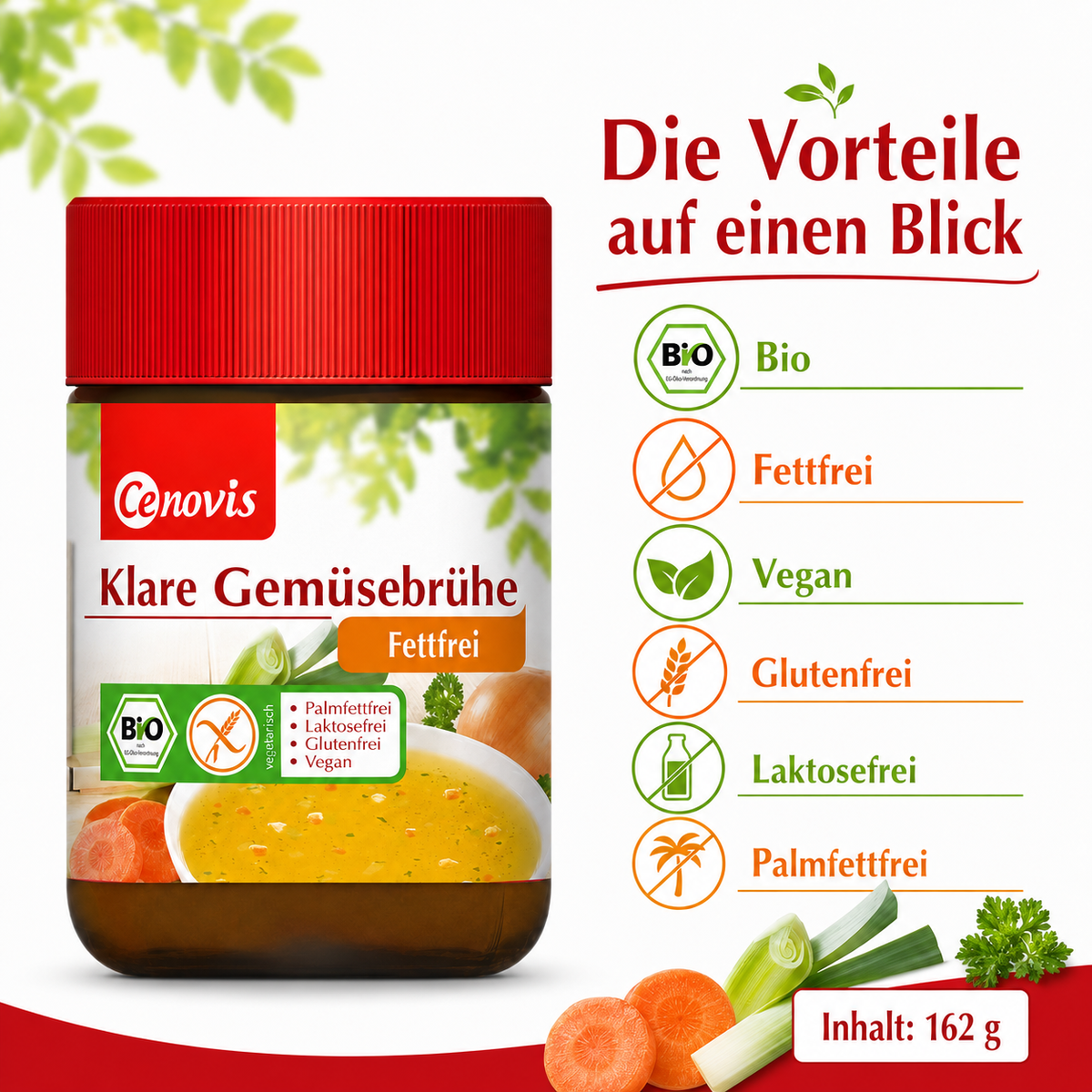 Cenovis Bio-Gemüsebrühe 162 g – fettfrei, vegan, glutenfrei, laktosefrei und palmfettfrei