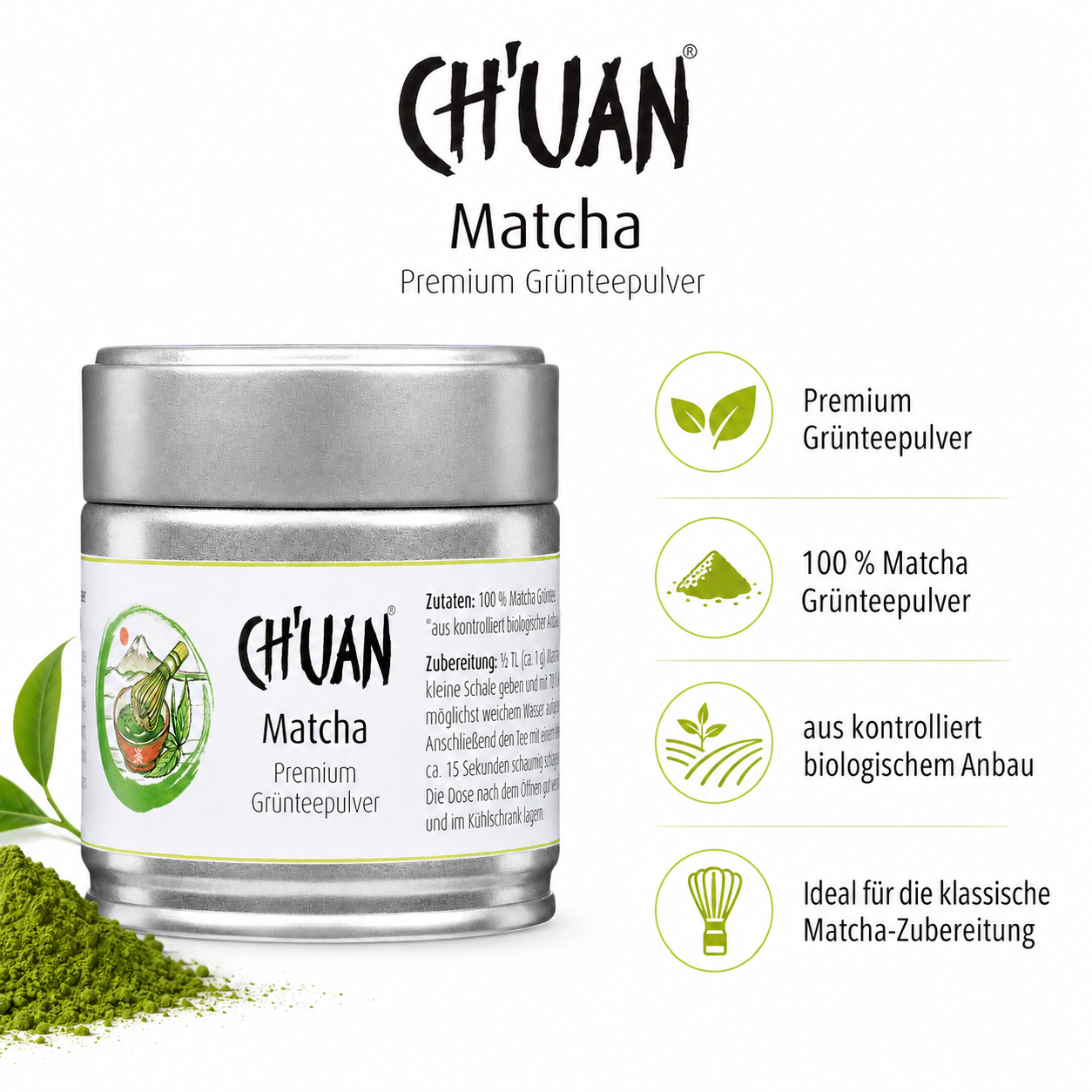 CH'UAN Matcha bio – Premium Grünteepulver aus kontrolliert biologischem Anbau