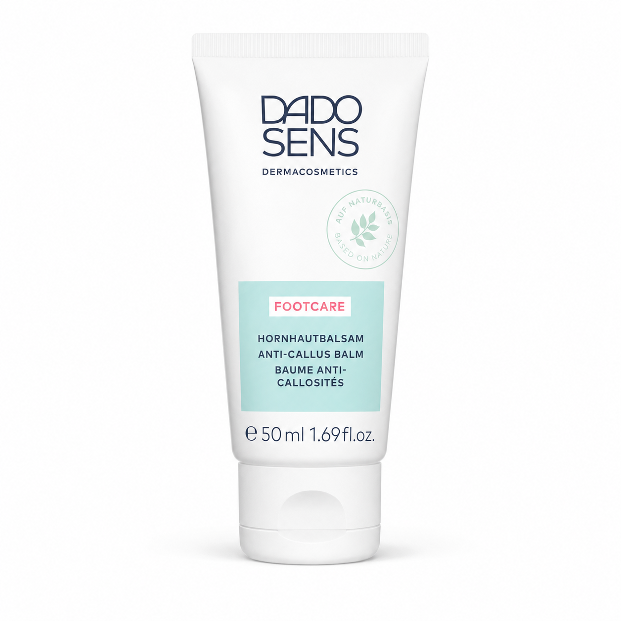 DADO SENS FOOTCARE Hornhautbalsam 50 ml als freigestellte Tube auf weißem Hintergrund