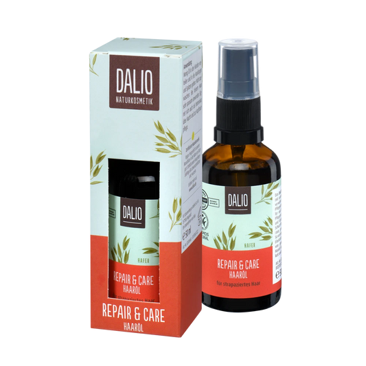 DALIO Repair & Care Haaröl 50 ml – Flasche und Verpackung als Set, zertifizierte Naturkosmetik von Schoenenberger
