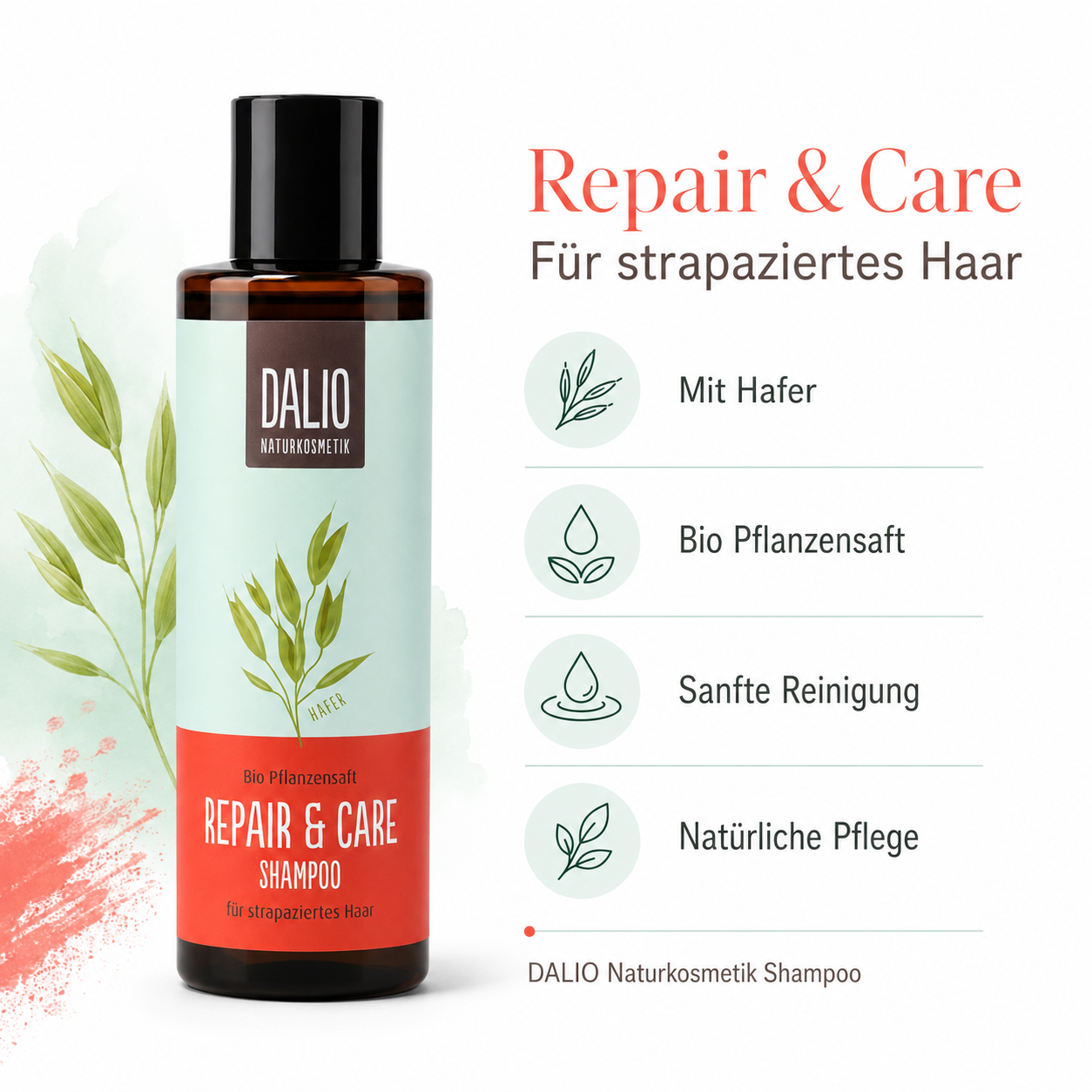 DALIO Repair & Care Shampoo mit Hafer und Bio Pflanzensaft für strapaziertes Haar
