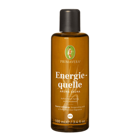 Energiequelle Aroma Sauna Konzentrat Bio 100ml PRIMAVERA – belebender Saunaaufguss mit Lemongrass, Zedernholz und Minze