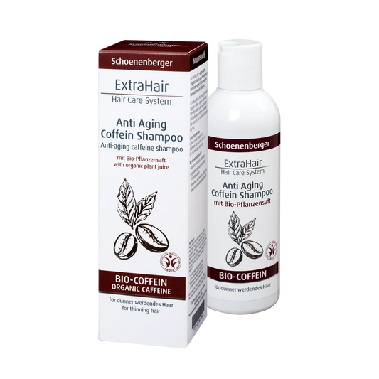 Schoenenberger ExtraHair Anti Aging Coffein Shampoo 200ml – Packung und Flasche mit Bio-Coffein und Heilpflanzensaft