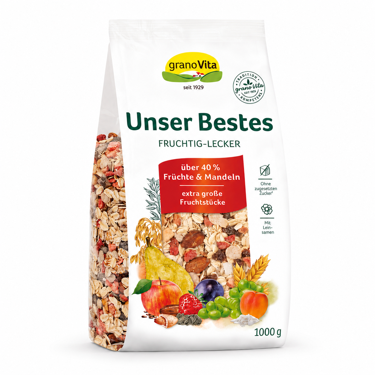 1000-g-Beutel granoVita Unser Bestes Fruchtig-Lecker Früchte-Müsli mit Früchten und Mandeln