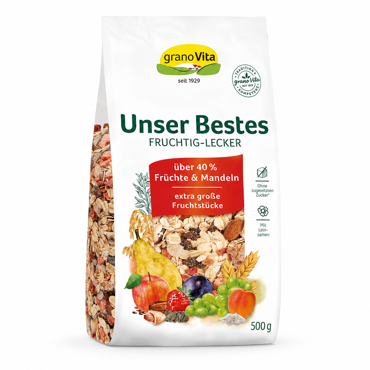 500-g-Beutel granoVita Unser Bestes Fruchtig-Lecker Früchte-Müsli mit Früchten und Mandeln