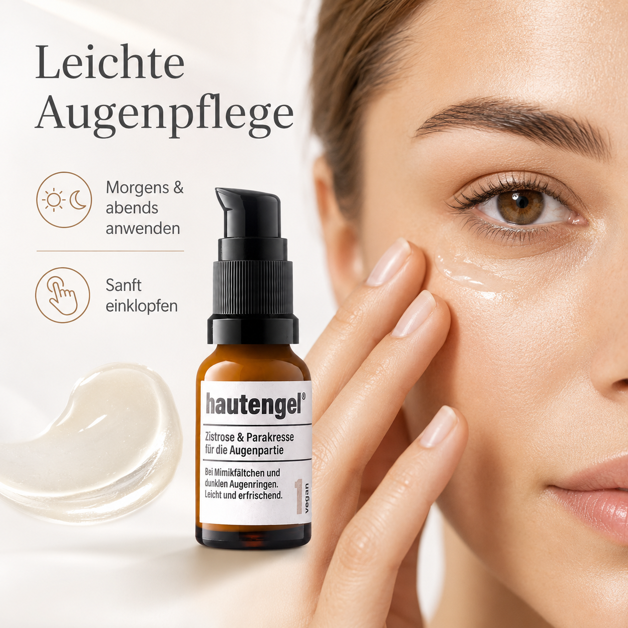 Anwendung der Hautengel Zistrose & Parakresse Augenpflege durch sanftes Einklopfen unter dem Auge
