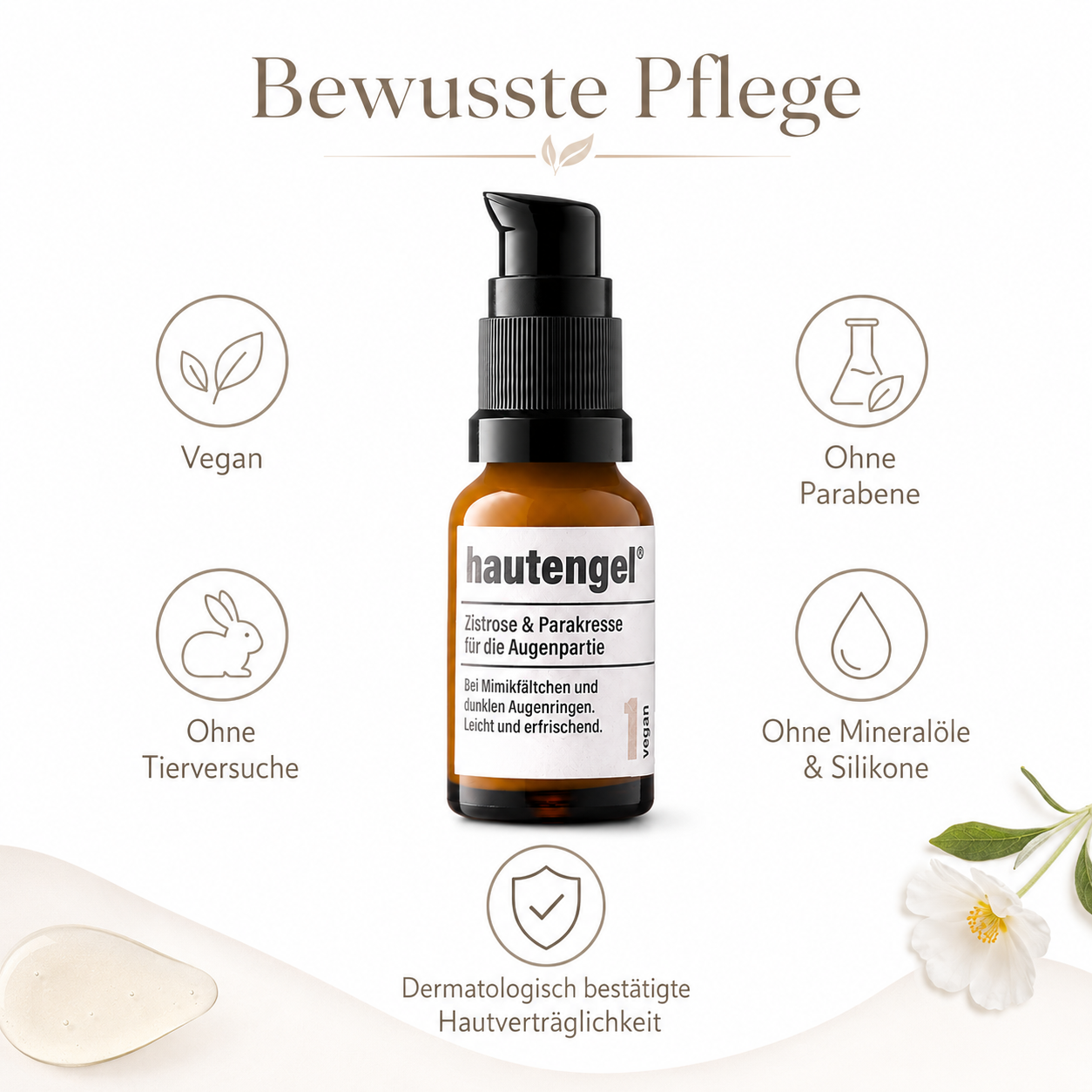Hautengel Augenpflege mit Zistrose und Parakresse – vegan, ohne Parabene sowie ohne Mineralöle und Silikone