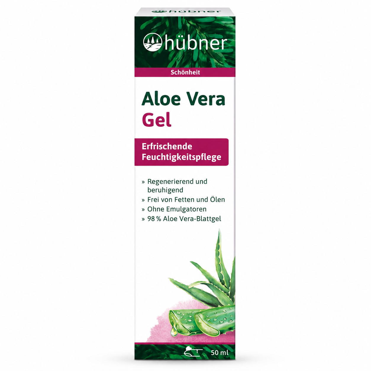 Hübner Aloe Vera Gel 50 ml – erfrischende Feuchtigkeitspflege mit 98 Prozent Aloe-Vera-Blattgel