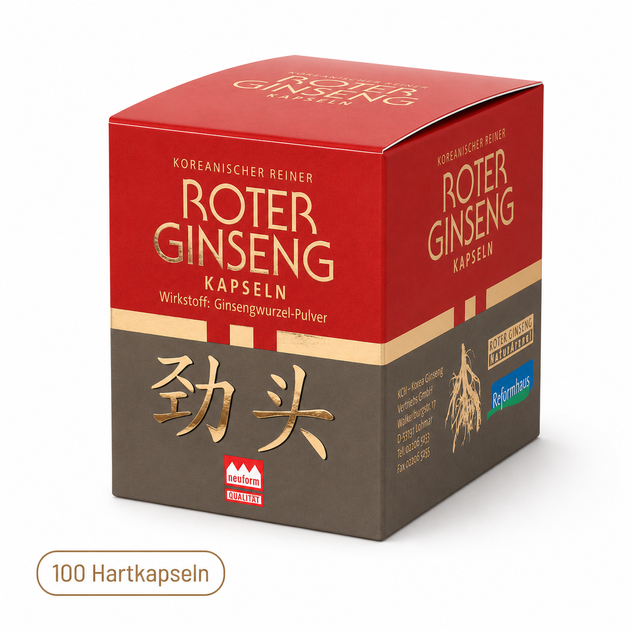 Koreanischer Roter Ginseng Kapseln 100 Hartkapseln mit Ginsengwurzel-Pulver