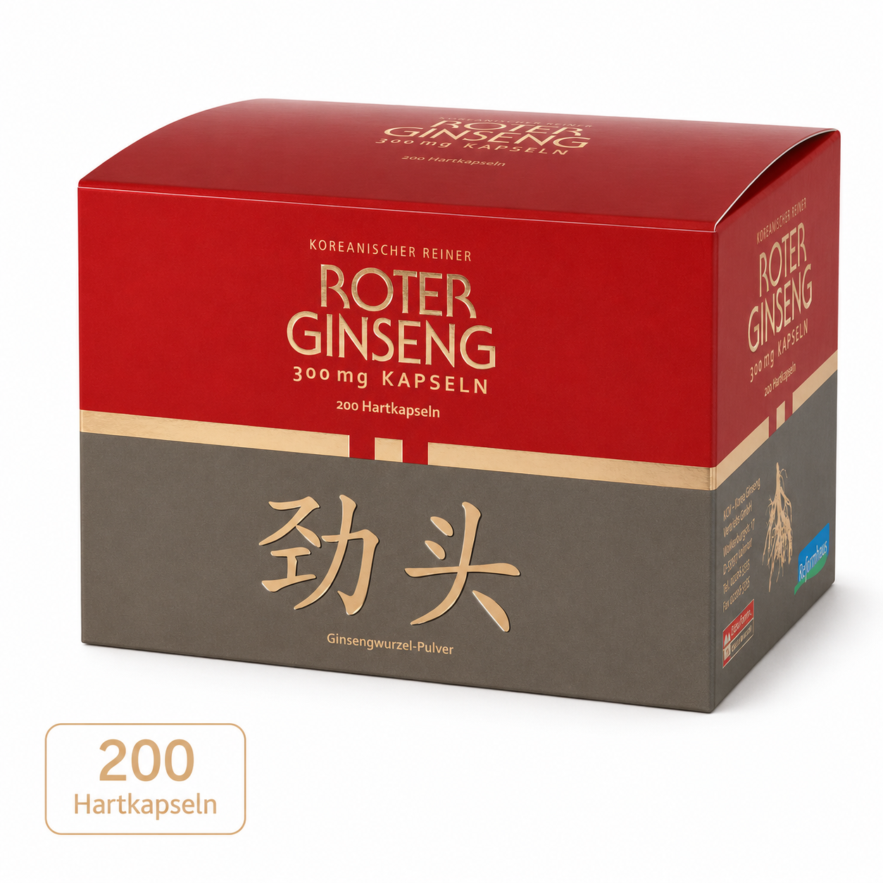 Koreanischer Roter Ginseng Kapseln 200 Hartkapseln mit 300 mg Ginsengwurzel-Pulver