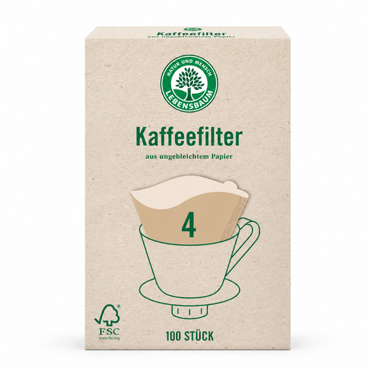 Lebensbaum Kaffeefilter Größe 4 aus ungebleichtem Papier, Packung mit 100 Stück