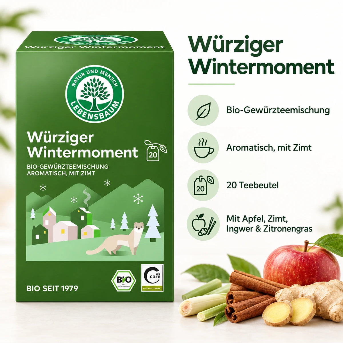 Lebensbaum Würziger Wintermoment Bio-Gewürztee – aromatisch mit Zimt, Apfel, Ingwer und Zitronengras