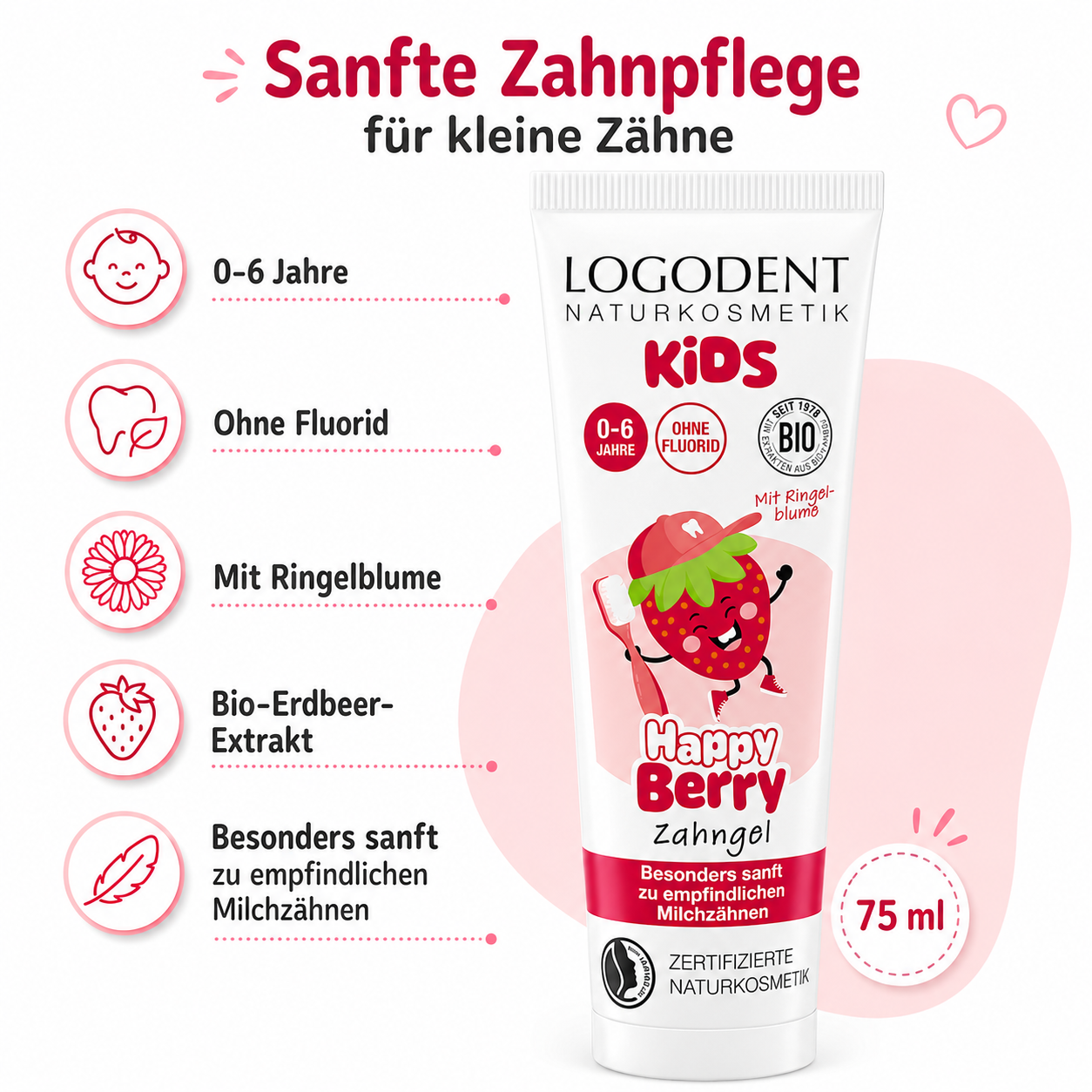 LOGODENT Kids Zahngel ohne Fluorid für Kinder von 0 bis 6 Jahren mit sanfter Naturkosmetik