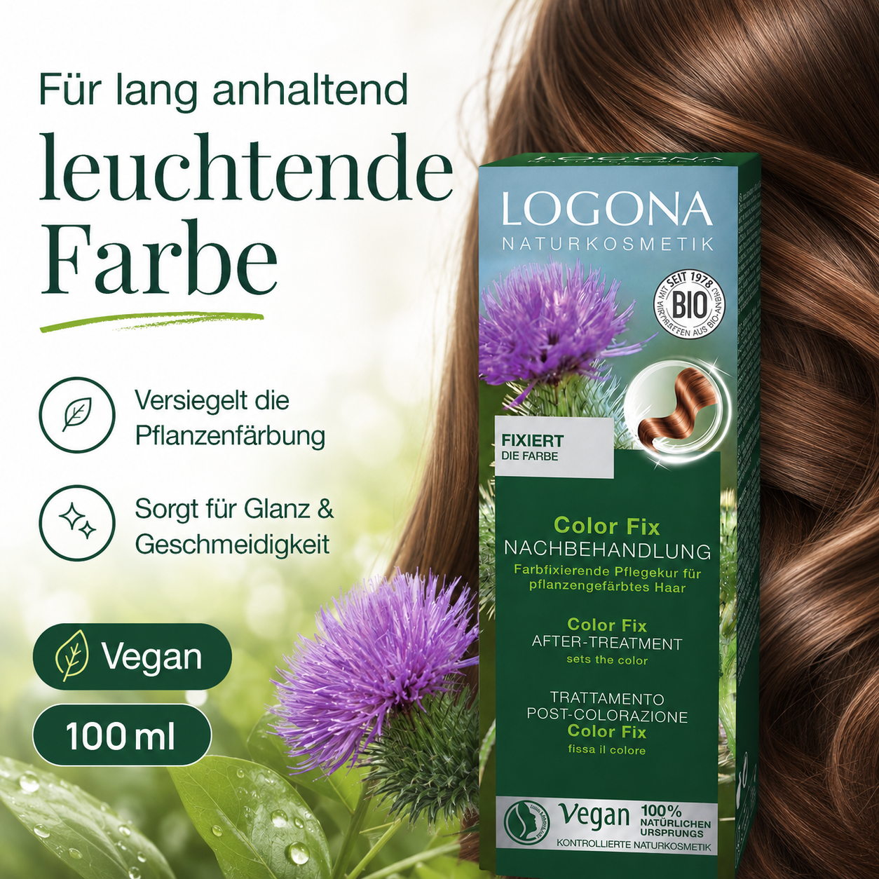 LOGONA Color Fix Nachbehandlung für leuchtende Pflanzenhaarfarbe, Glanz und geschmeidiges Haar