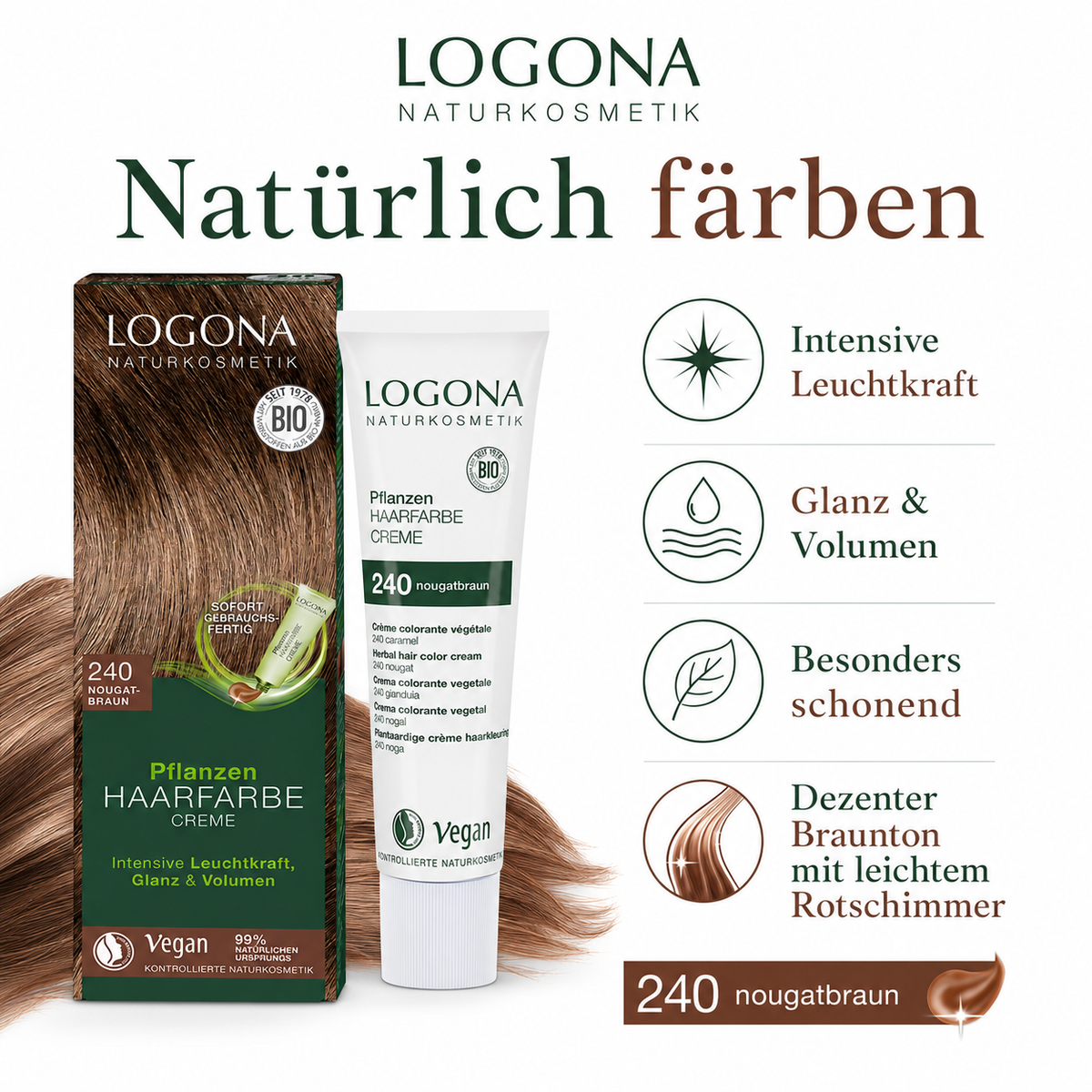 LOGONA Pflanzenhaarfarbe mit Henna, Kräutern und Früchten, vegan und NATRUE-zertifiziert