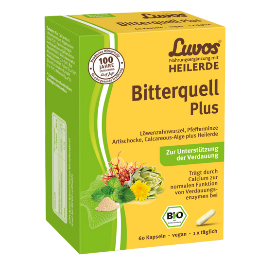 Luvos Bitterquell Plus Kapseln mit Bio-Heilerde, Artischocke, Löwenzahn und Pfefferminze – natürliche Unterstützung der Verdauung, vegan und 1x täglich