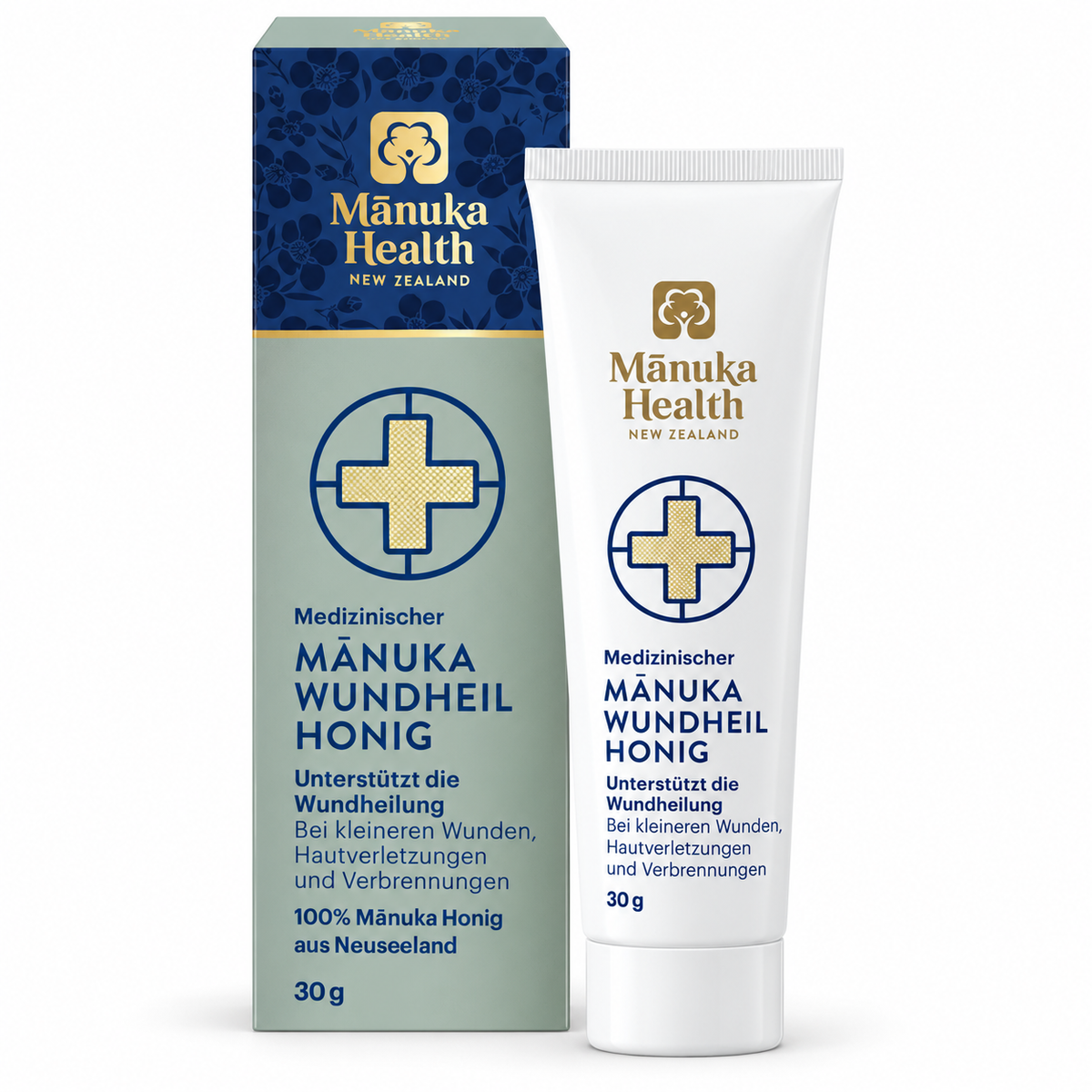 Manuka Health medizinischer Manuka Wundheilhonig 30 g mit Packung und Tube