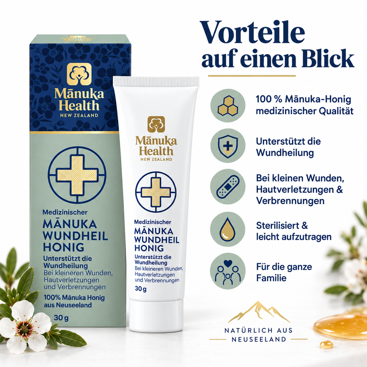 Manuka Health Wundheilhonig 30 g mit Übersicht zu Eigenschaften und Anwendungsgebieten