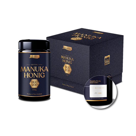 Manuka Honig MGO 1200+ Reformhaus Sonderedition mit hochwertiger Geschenkbox aus Neuseeland