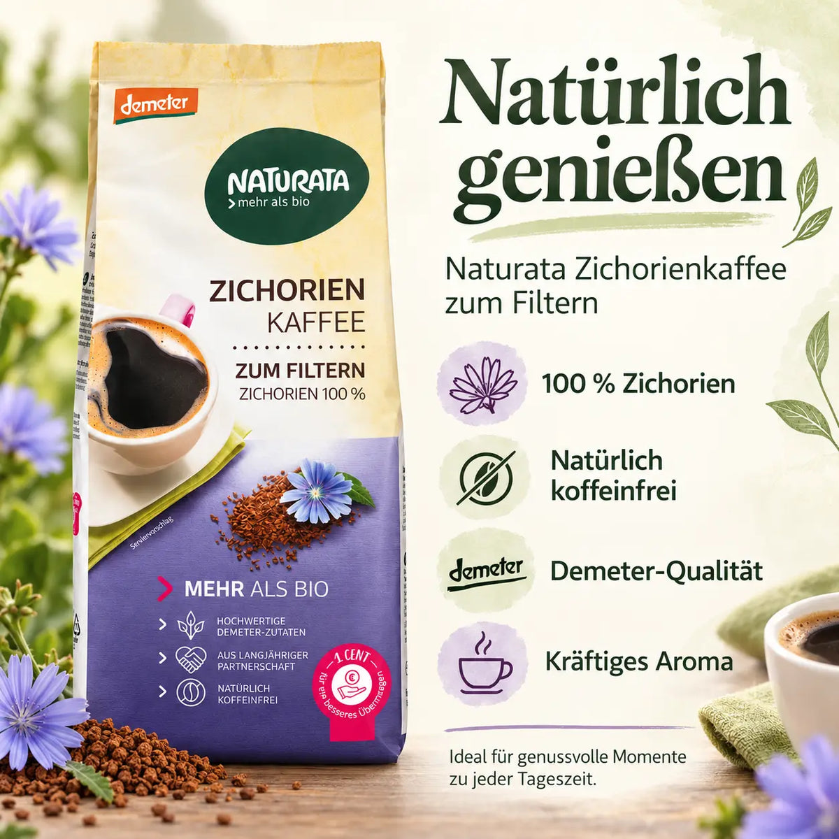 Naturata Zichorienkaffee – 100 Prozent Zichorien, koffeinfrei und in Demeter-Qualität