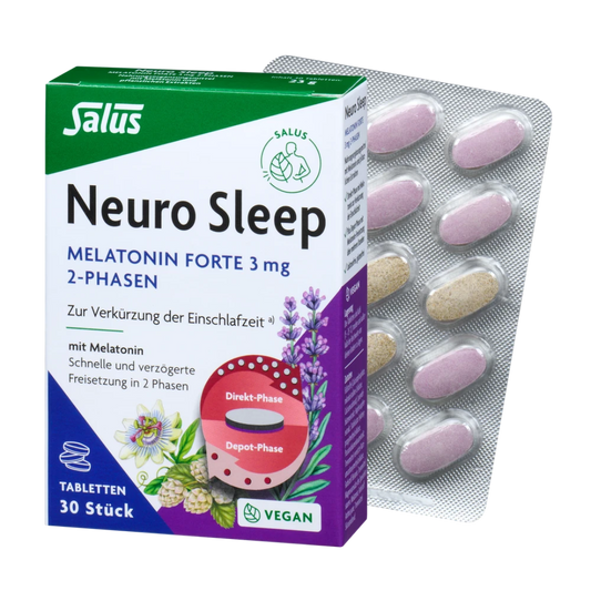 Salus Neuro Sleep Melatonin Forte 3 mg 2-Phasen Tabletten 30 Stück mit Blister – zur Verkürzung der Einschlafzeit