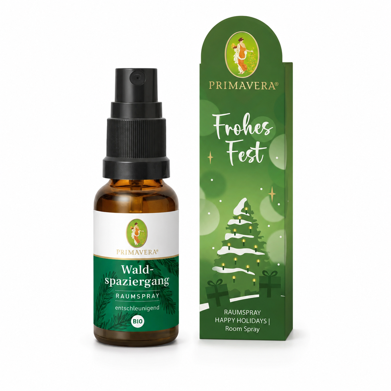 PRIMAVERA Geschenkanhänger Frohes Fest mit Waldspaziergang Raumspray bio 20 ml