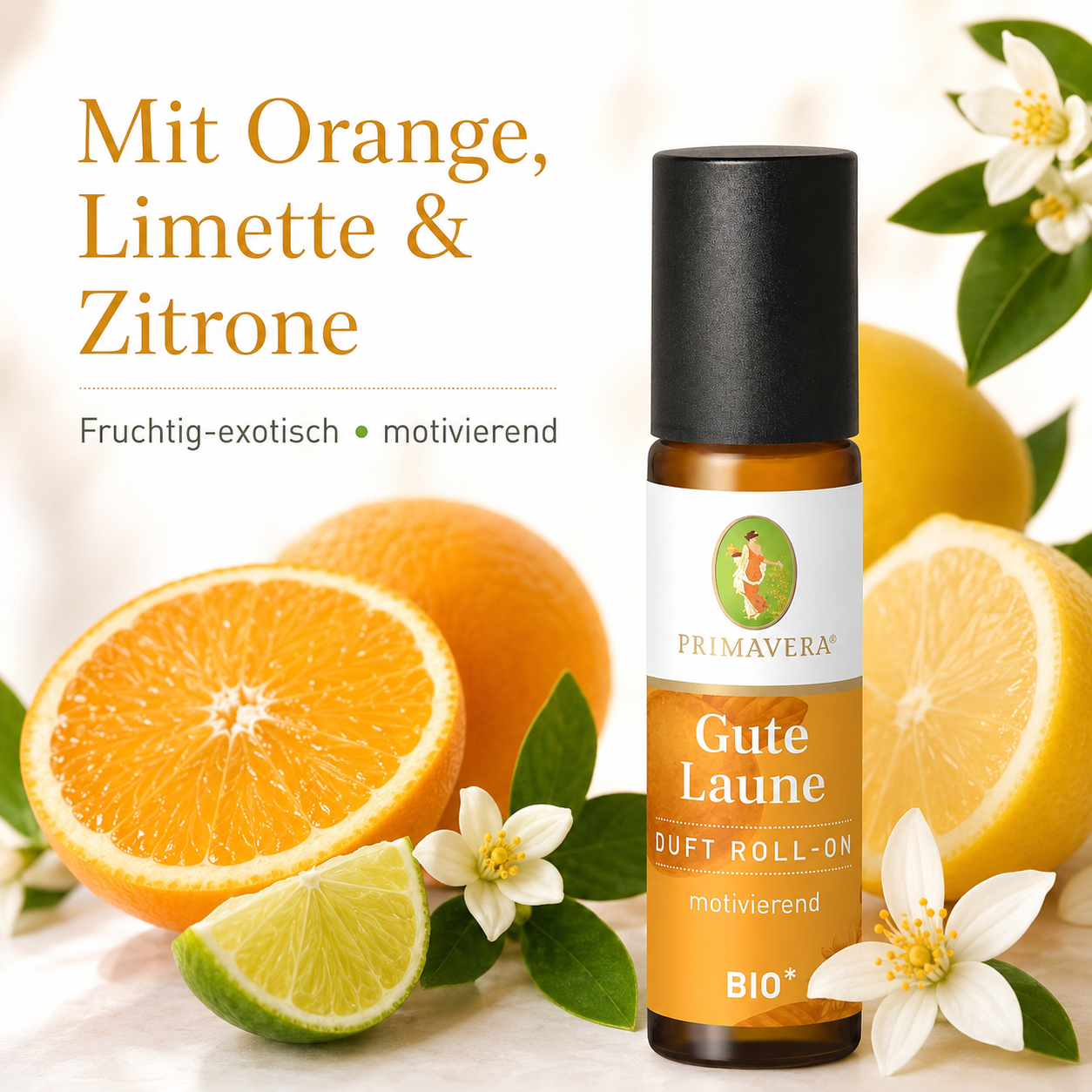 PRIMAVERA Gute Laune Duft Roll-On mit Orange, Limette und Zitrone für einen fruchtig-exotischen Duft