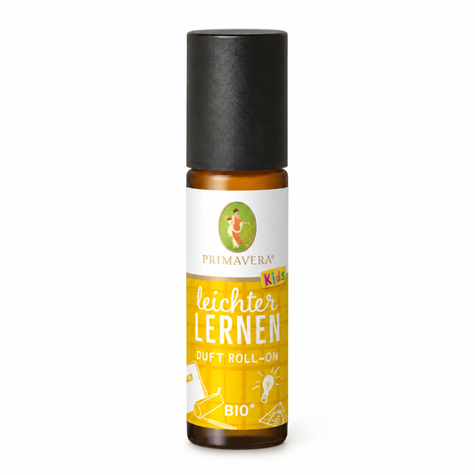 PRIMAVERA Kids Leichter lernen Duft Roll-On bio 10 ml in der braunen Glasflasche mit schwarzem Verschluss