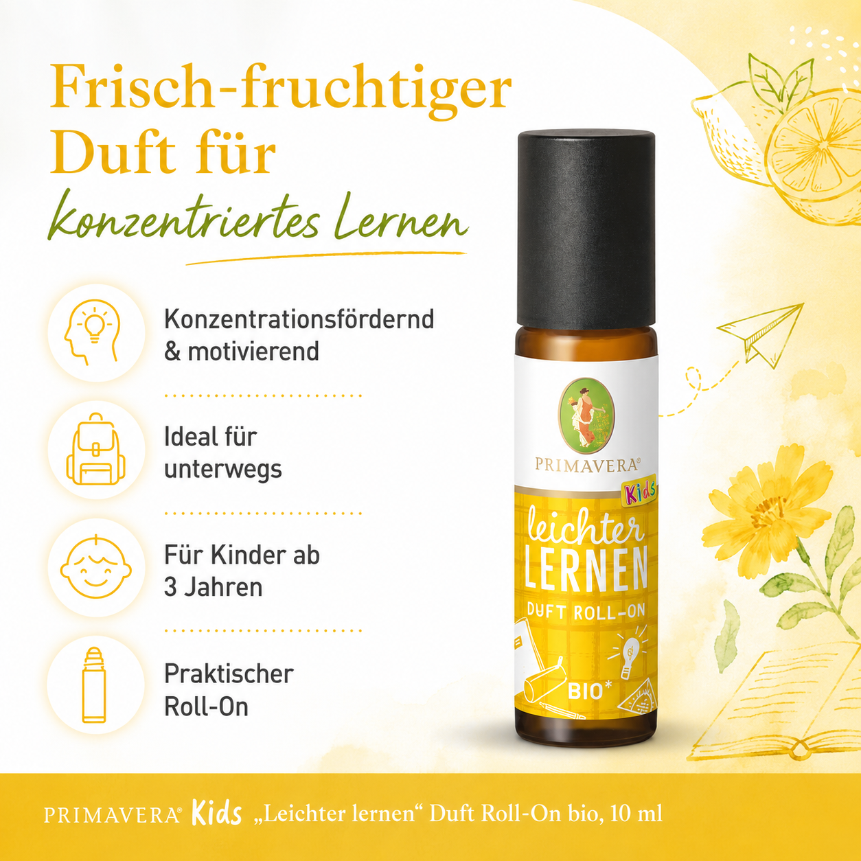 PRIMAVERA Leichter lernen Duft Roll-On mit frisch-fruchtigem Duft für Kinder ab 3 Jahren und für unterwegs