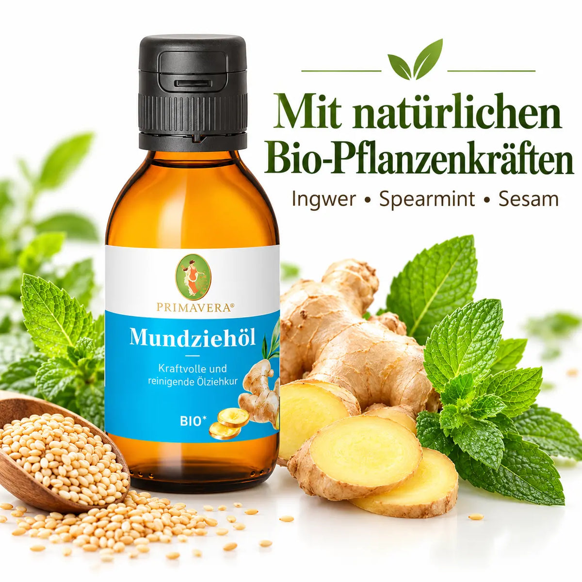 PRIMAVERA Mundziehöl bio mit natürlichen Pflanzenkräften aus Ingwer, Spearmint und Sesam