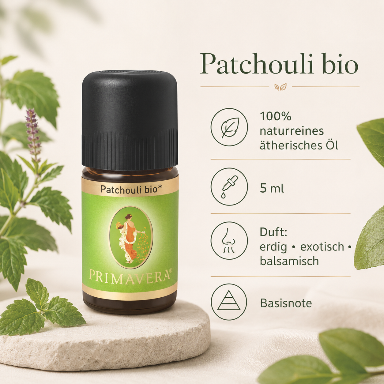 PRIMAVERA Patchouli bio 5 ml – naturreines ätherisches Öl mit erdigem, exotischem und balsamischem Duft