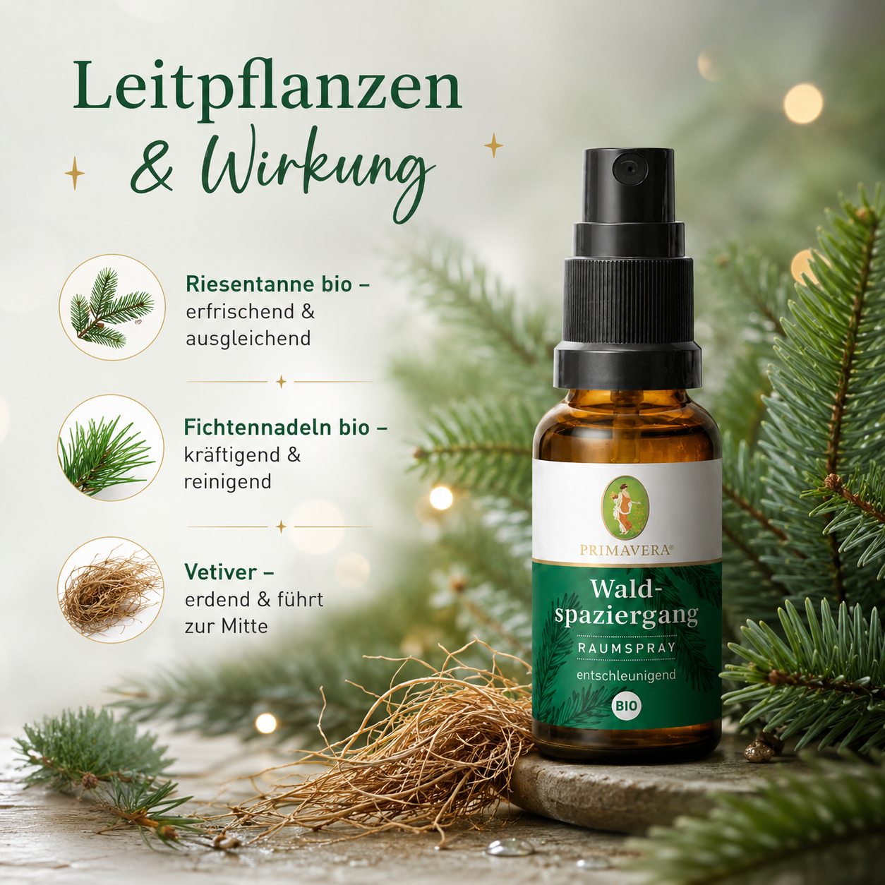 PRIMAVERA Waldspaziergang Raumspray mit Riesentanne bio, Fichtennadeln bio und Vetiver