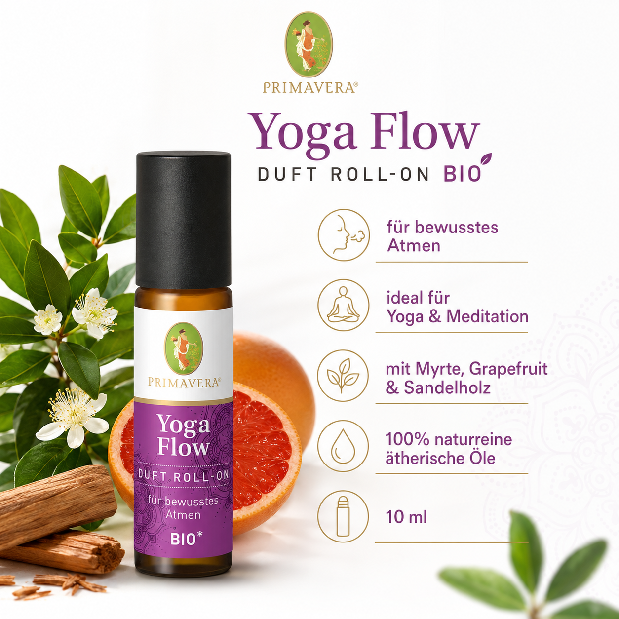 Vorteile des PRIMAVERA Yoga Flow Duft Roll-Ons mit Myrte, Grapefruit und Sandelholz