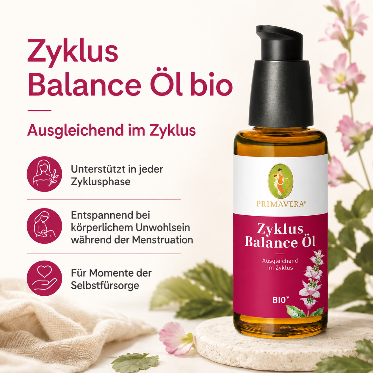 PRIMAVERA Zyklus Balance Öl bio – ausgleichende Pflege für die verschiedenen Zyklusphasen