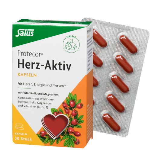 Protecor Herz-Aktiv Kapseln 30 Stück von Salus – Kombination aus Weißdornbeerenextrakt, Magnesium und Vitaminen für Herz, Energie und Nerven