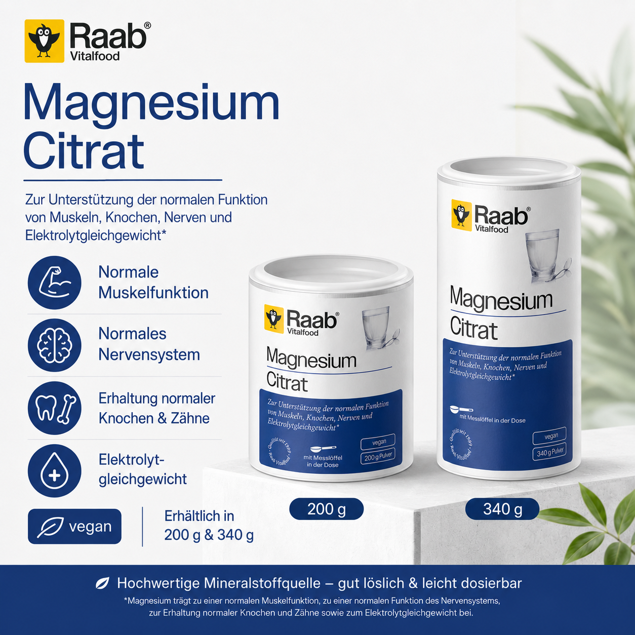 Magnesium Citrat von Raab zur Unterstützung von Muskeln, Nerven, Knochen und Elektrolytgleichgewicht