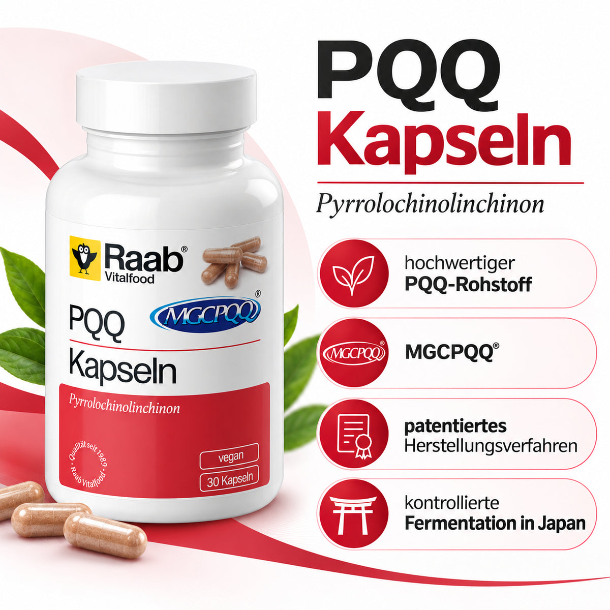 Raab Vitalfood PQQ Kapseln mit MGCPQQ Markenrohstoff aus kontrollierter Fermentation