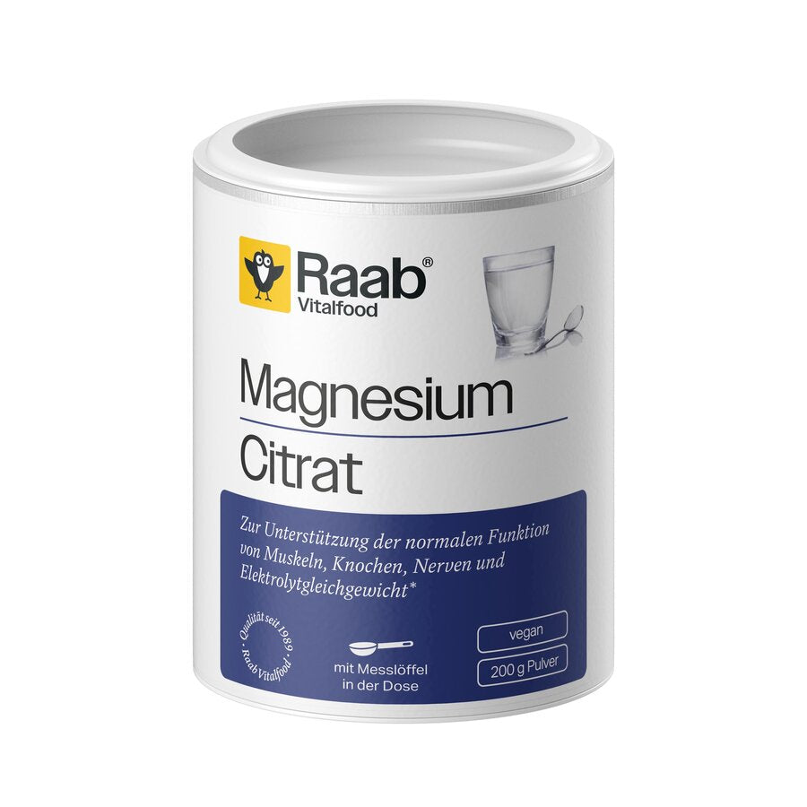 Raab Vitalfood Magnesium Citrat Pulver 200 g Dose, veganes Magnesiumcitrat mit Messlöffel