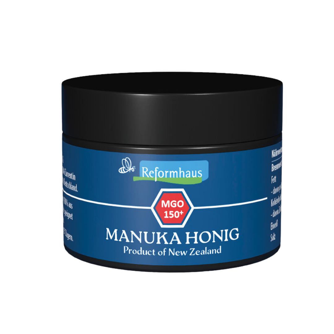 Reformhaus Manuka Honig MGO 150+ im 50 g Glas – monofloraler Manuka Honig aus Neuseeland mit intensivem Geschmack und hochwertiger Reformhaus Qualität.
